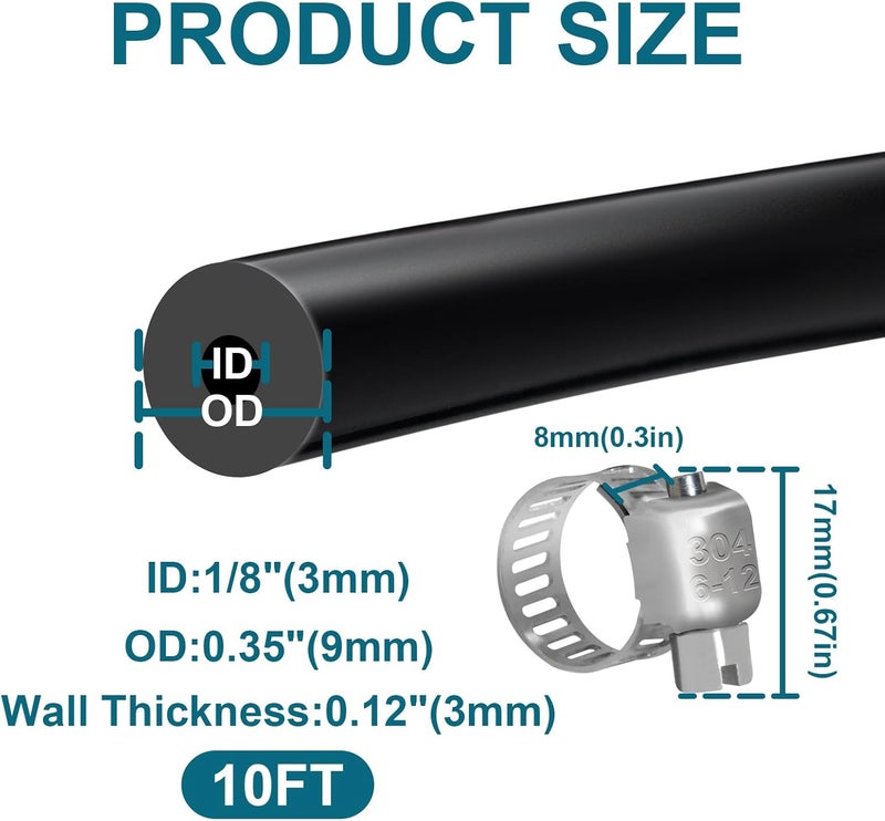SDZONGES خرطوم فراغ للسيارات، 10 قدم، قطر داخلي 1/8" (3 مم) خرطوم فراغ، ضغط أقصى 130 PSI أنبوب فراغ سيليكوني (يشمل 10 مشابك). - Image 2